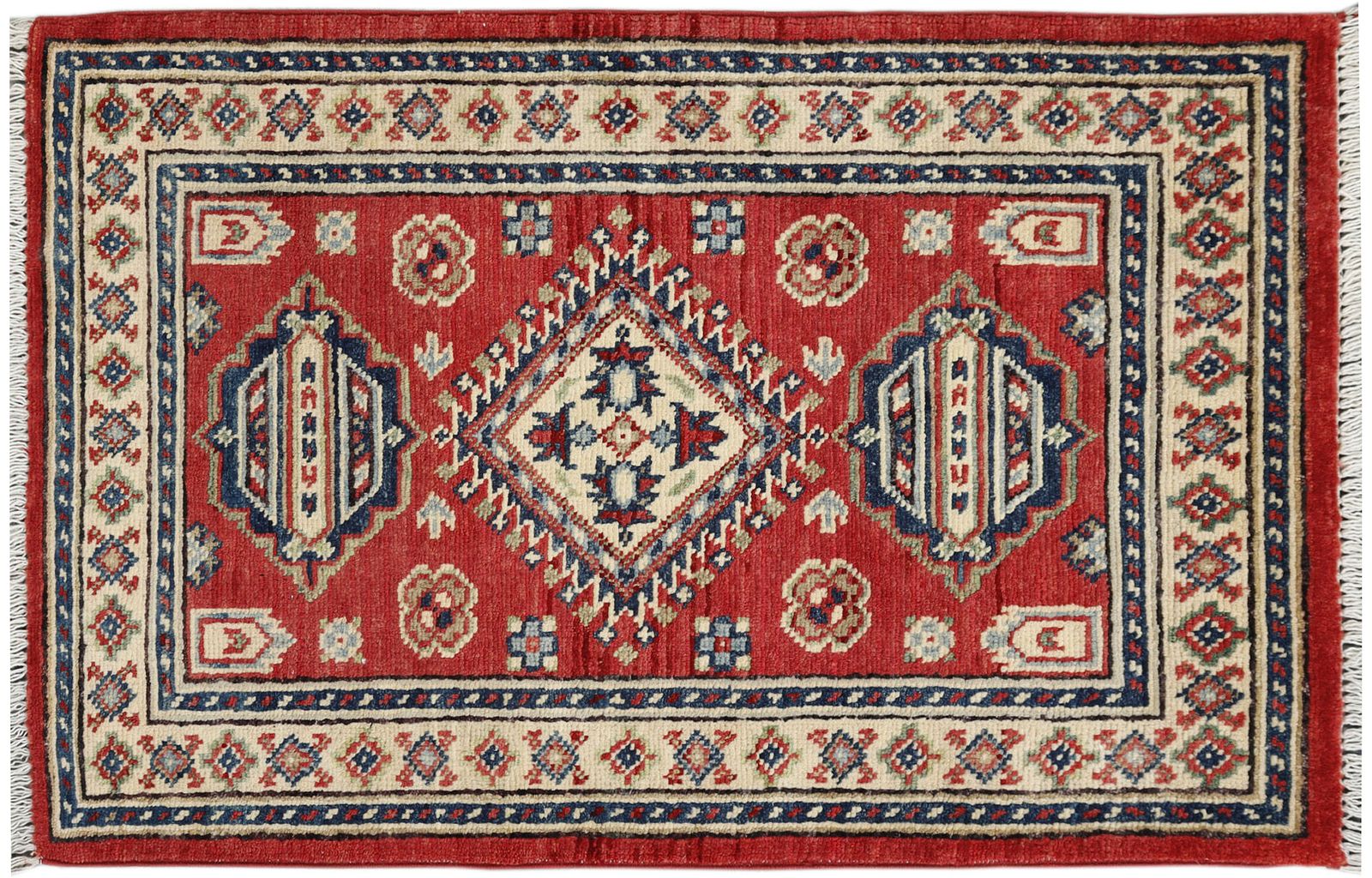 Small Red And Ivory Kazak Afghan Traditional Rug photo buy