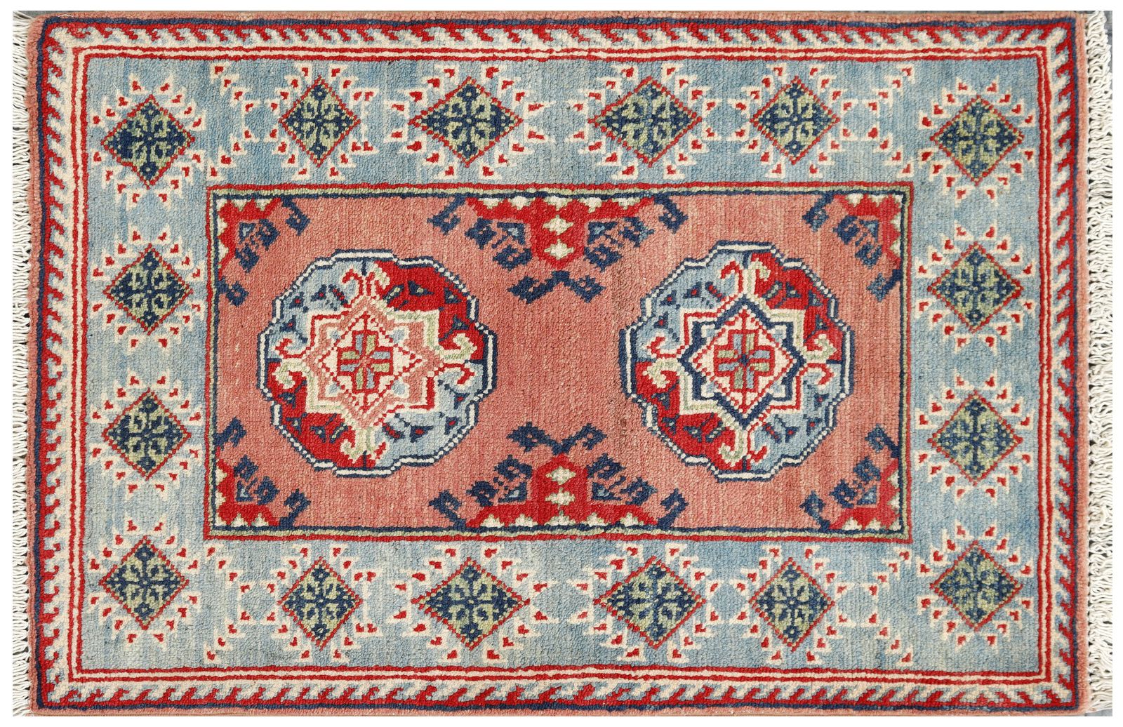 2x3 Ersari Rust And Light Blue Bokhara Turkmen Tribal Geometric Rug photo buy
