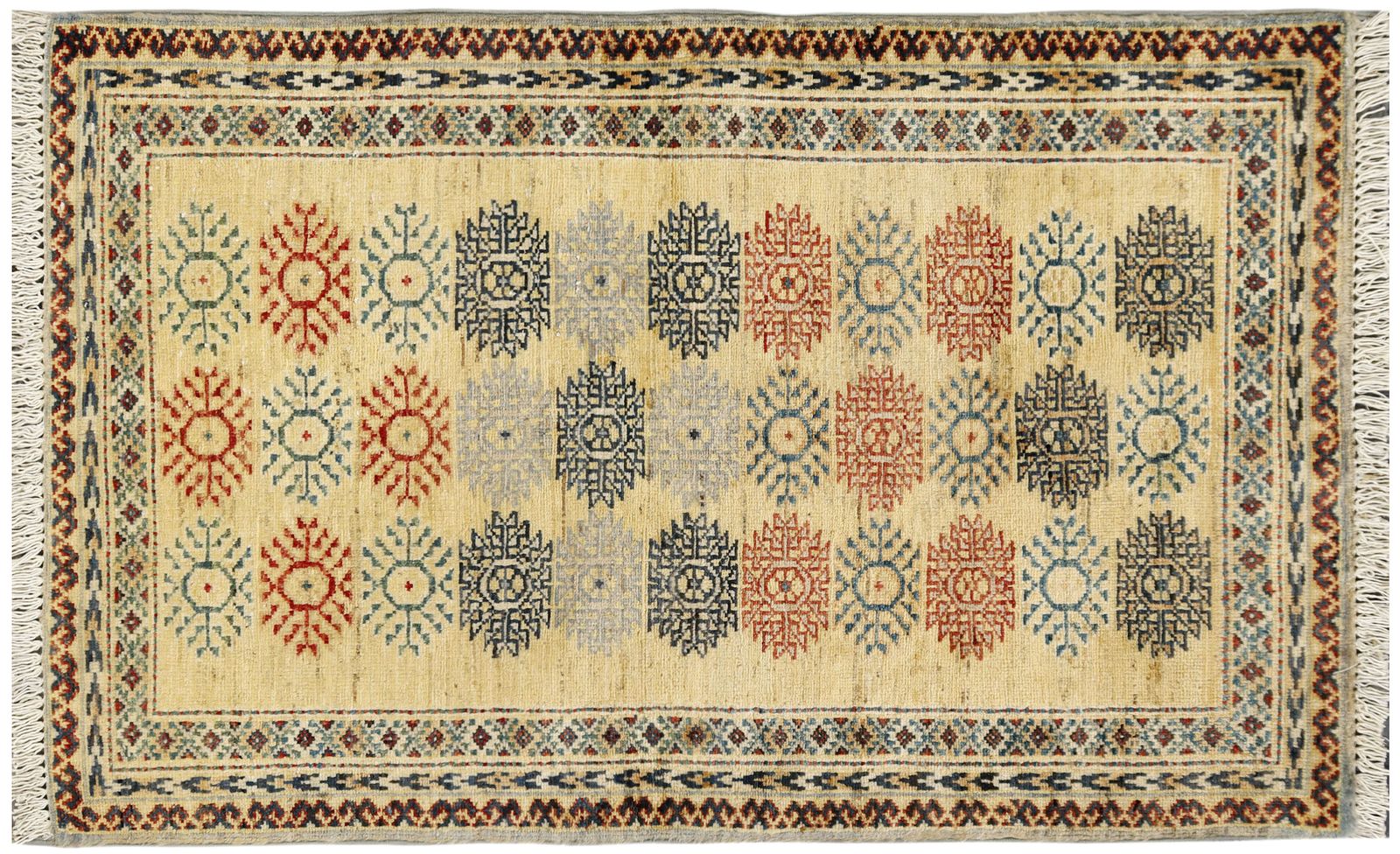 Small Gold Bokhara Turkmen Geometric Unique Rug photo buy
