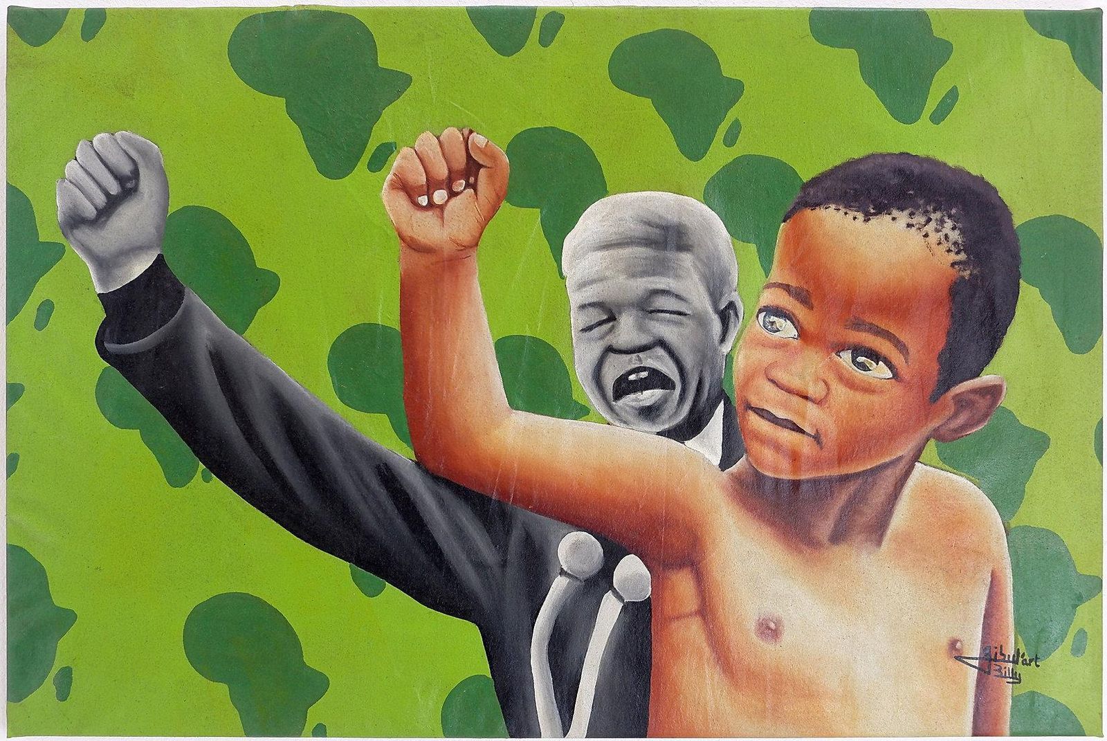 Billy Gubul'art  African Art   Acrylic On Fabric photo vintage