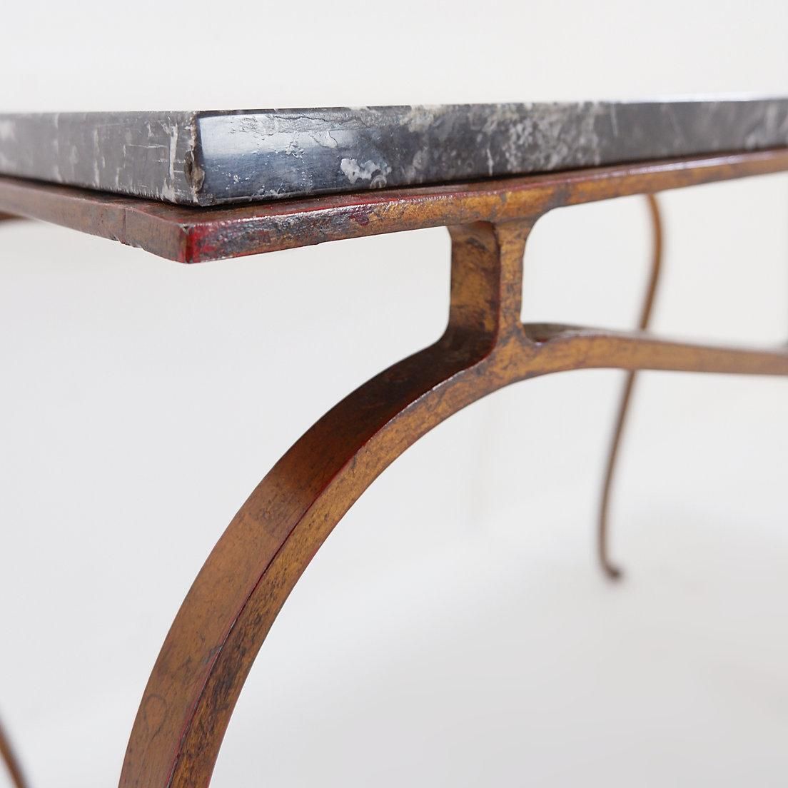 Gilt Metal Side Table And Marble Top In The Style Of René Prou photo vintage