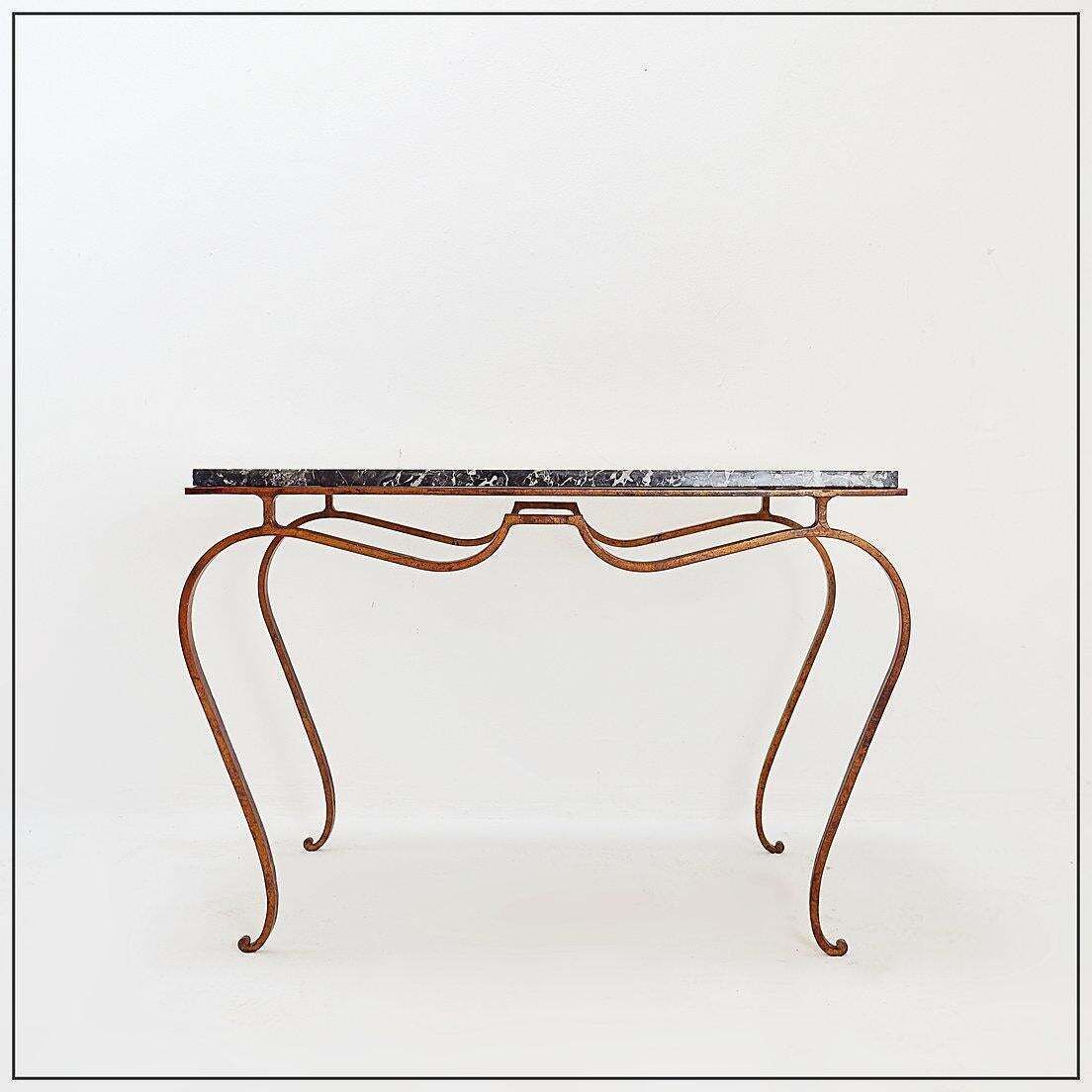 photo for sale Gilt Metal Side Table And Marble Top In The Style Of René Prou