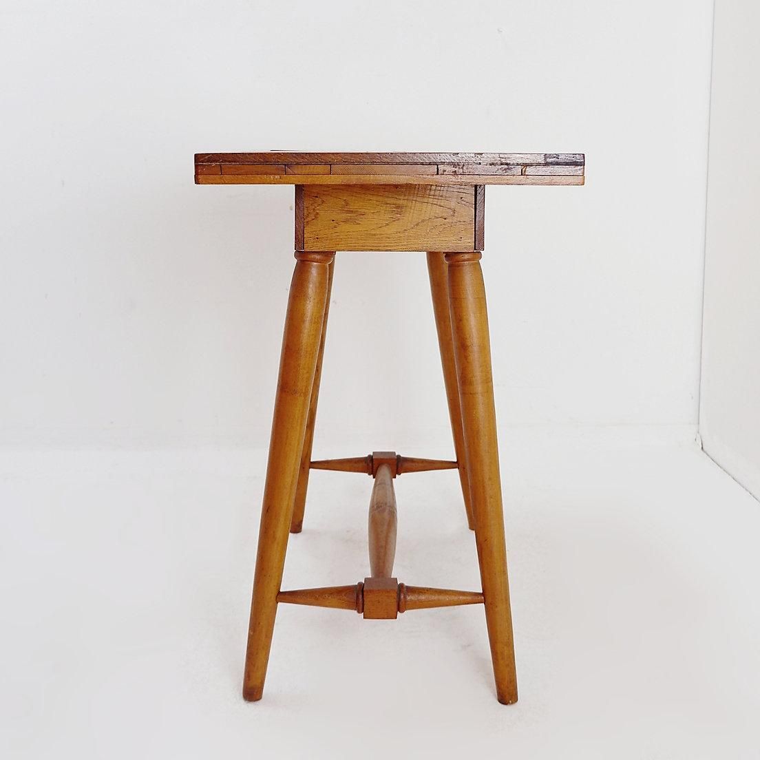 Vintage Wooden Side Table With Terracotta Tile Top   1960s photo furniture