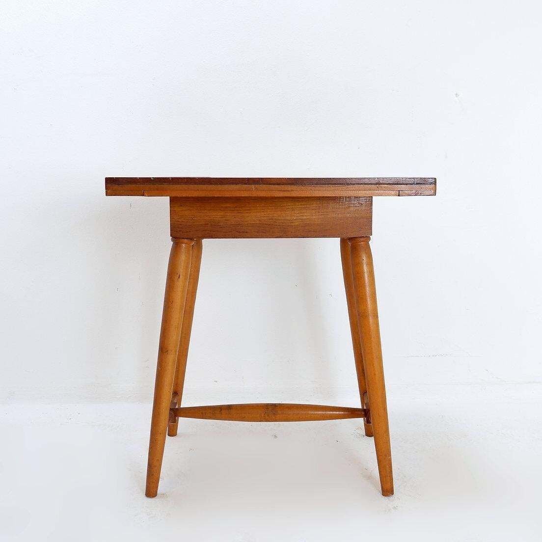 793.0 Vintage Wooden Side Table With Terracotta Tile Top   1960s photo