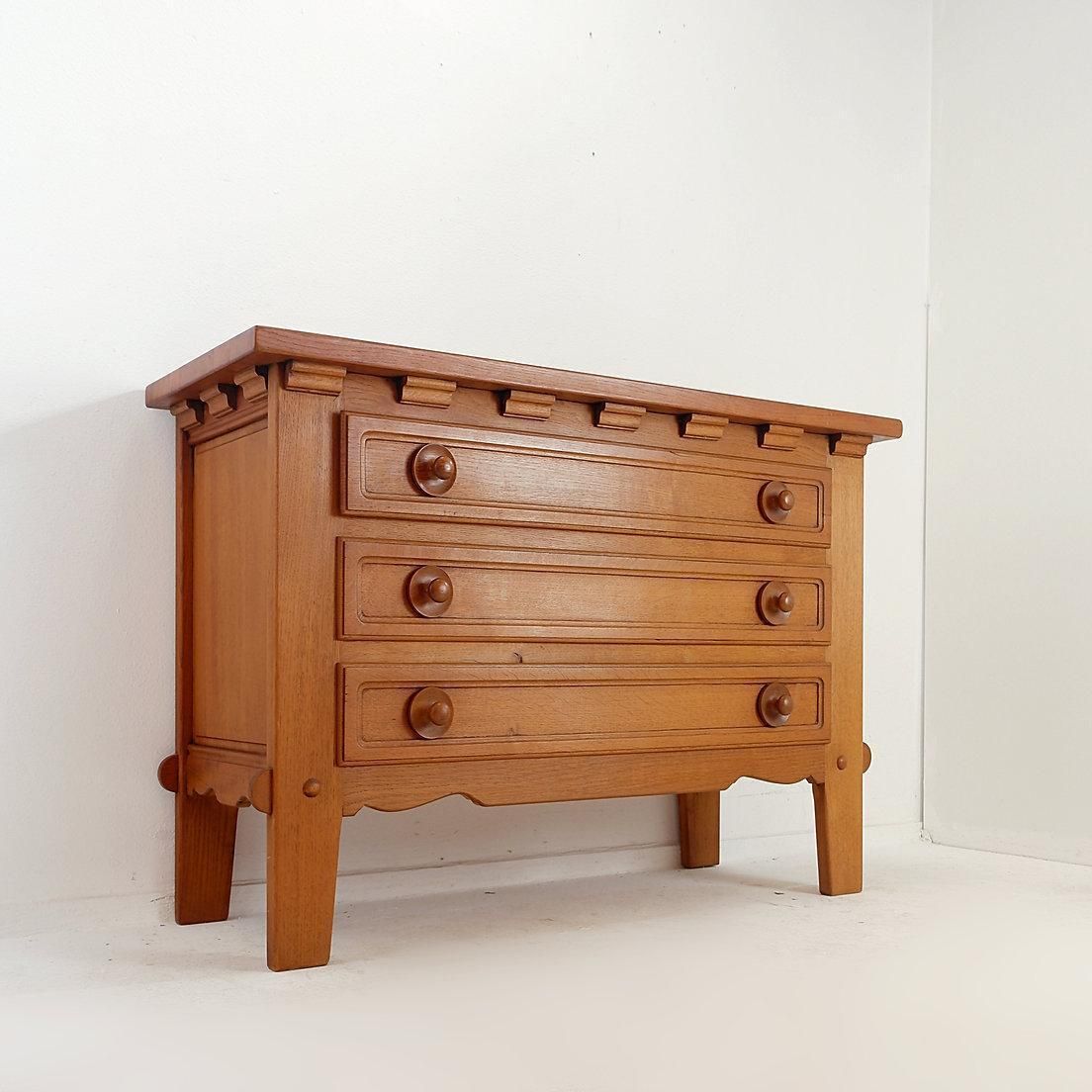 Three Drawer Chest Of Drawers In The Style Of Guillerme And Chambron   1960s photo for sale