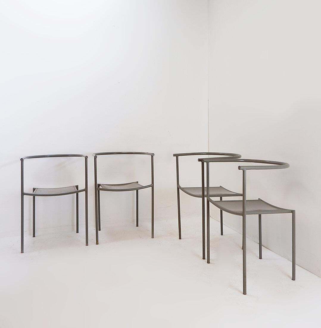 photo buy Set Of 4 Gray Metal Chairs In The Style Of Starck's "Von Vogelsans" Model