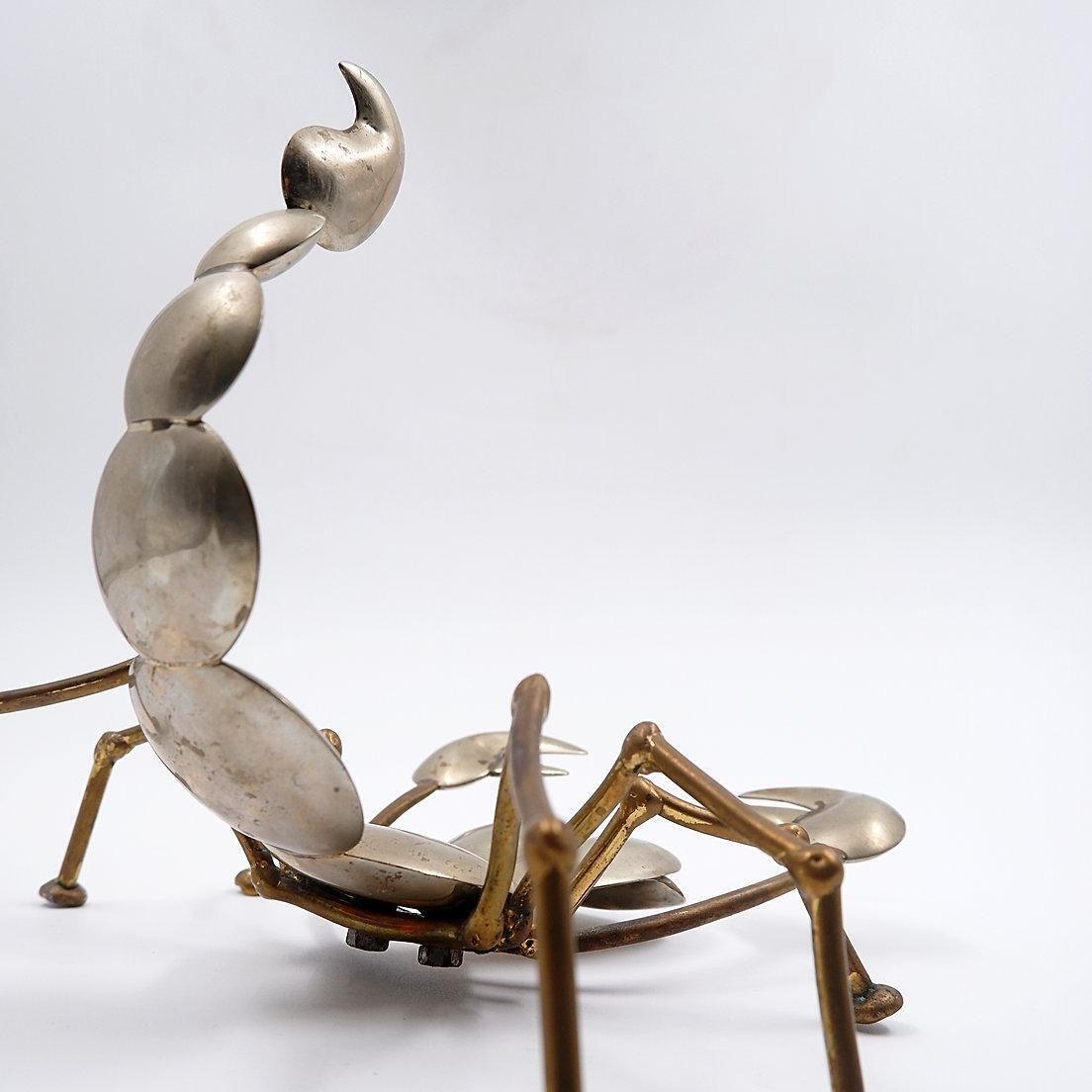 Brass And Metal Scorpion Sculpture, Mid Century Modern, 1970s, 22x20cm photo Art