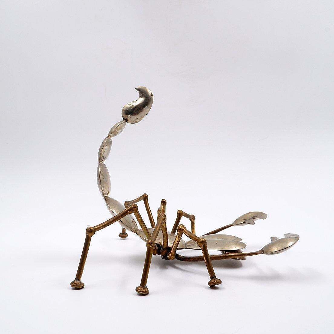 Brass And Metal Scorpion Sculpture, Mid Century Modern, 1970s, 22x20cm photo vintage