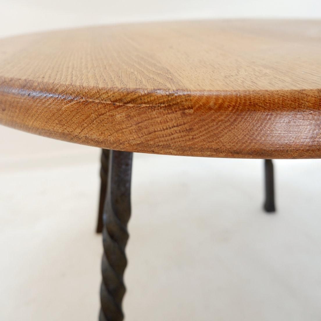 Round Coffee Table With Twisted Wrought Iron Base, France 1960s   ø 67cm photo vinterior