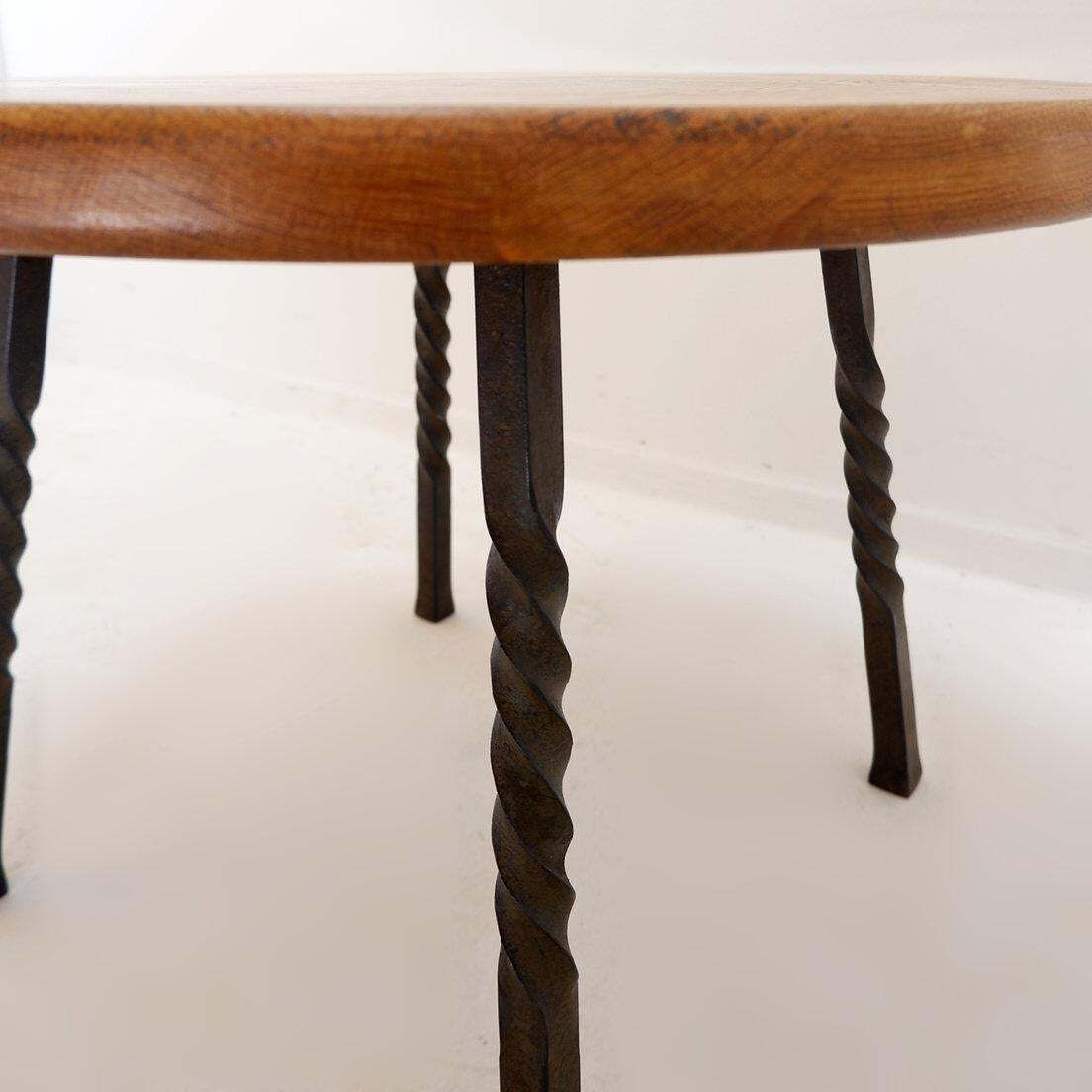 photo furniture Round Coffee Table With Twisted Wrought Iron Base, France 1960s   ø 67cm