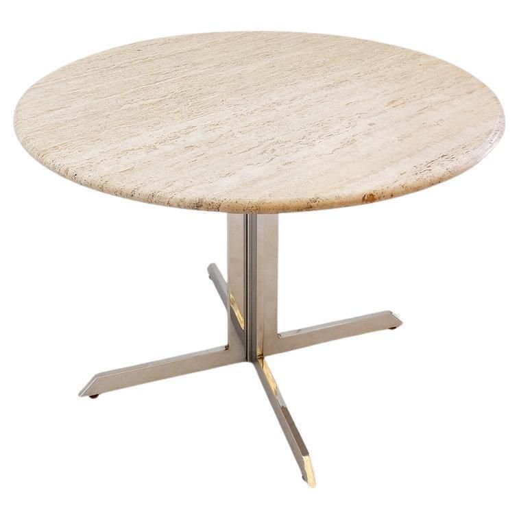Round Travertine Dining Table With Chrome Base, 1970s   ø120cm