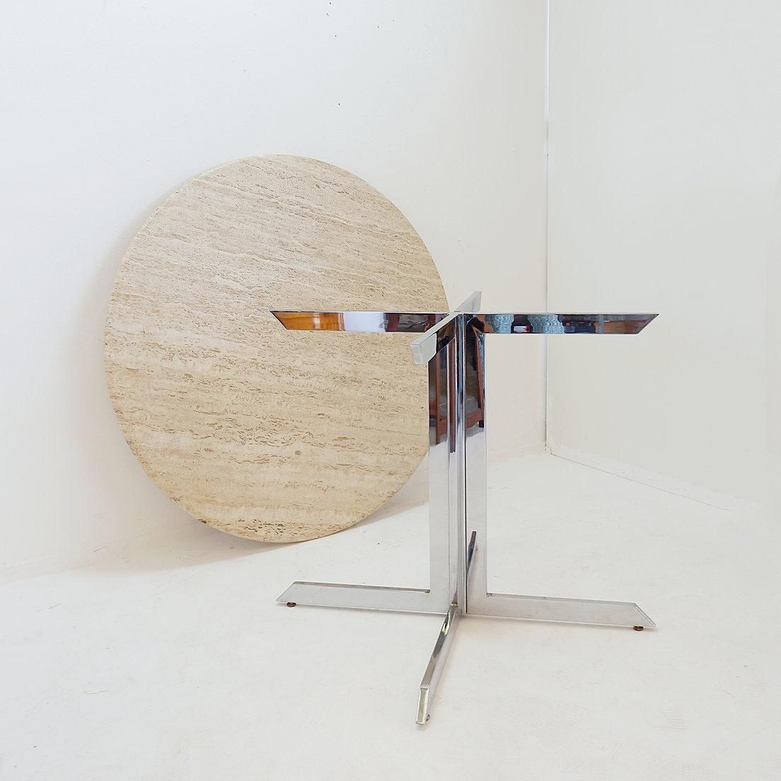 Round Travertine Dining Table With Chrome Base, 1970s   ø120cm photo furniture