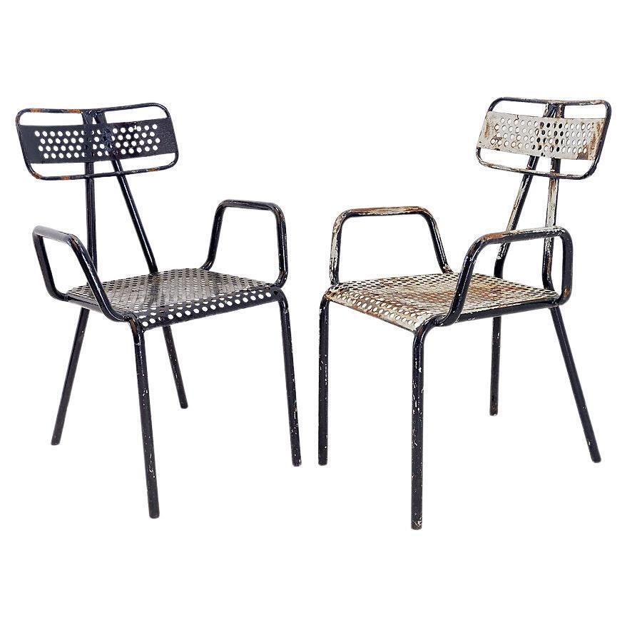 Rene Malaval 'Radar' Metal Mid Century French Garden Chairs Set Of 2