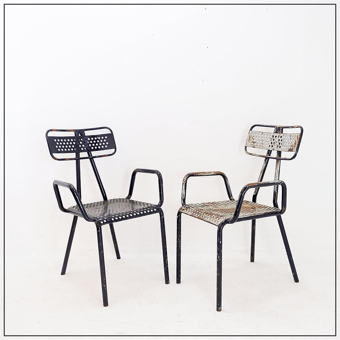photo for sale Rene Malaval 'Radar' Metal Mid Century French Garden Chairs Set Of 2