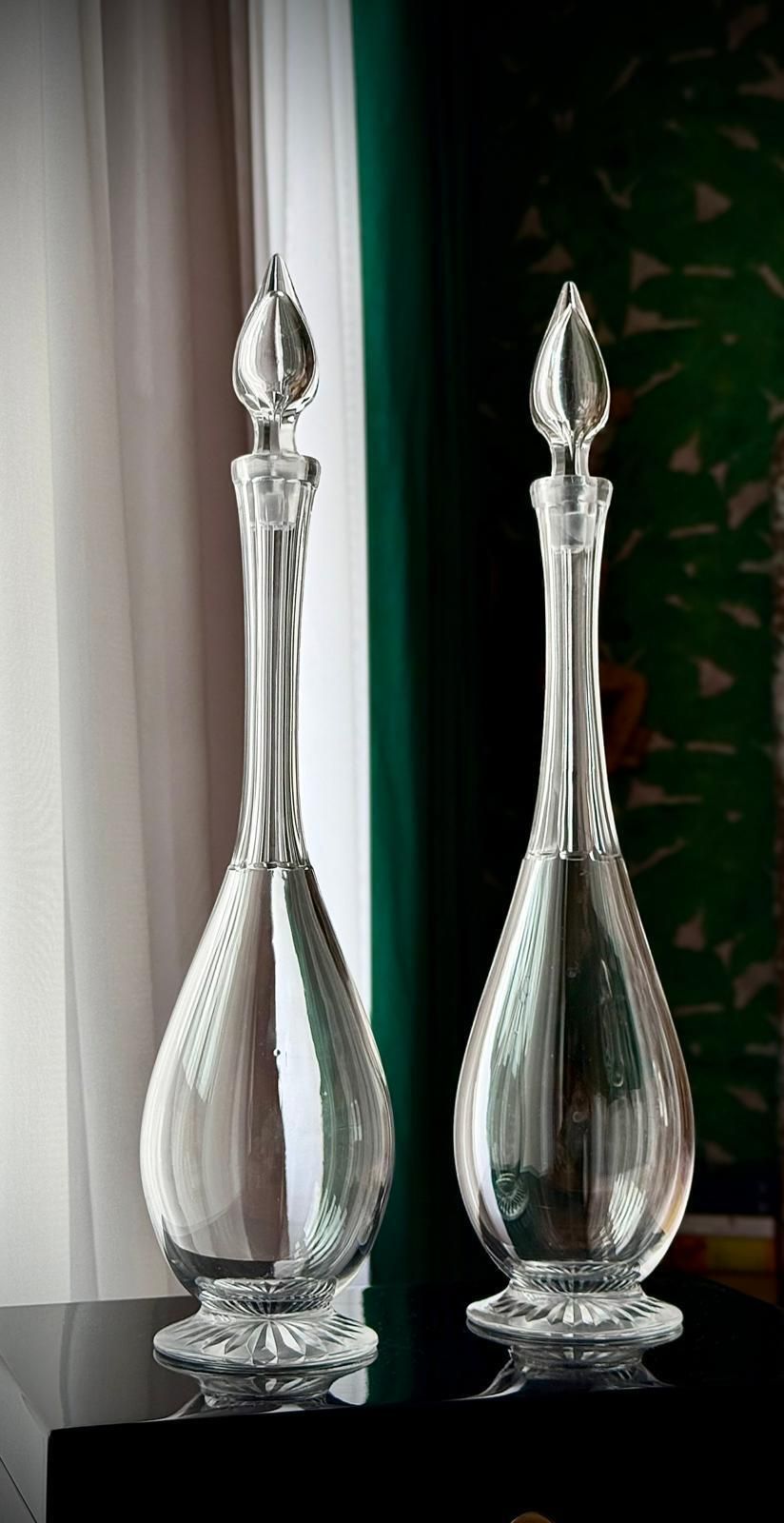 Pair Of Antique Clear Glass Teardrop Decanters