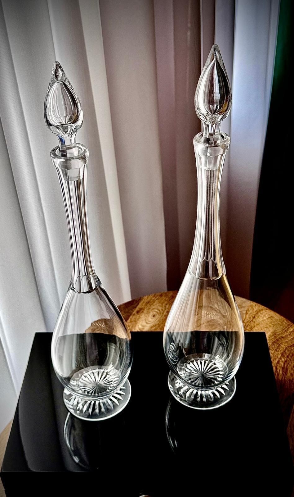 295.0 Pair Of Antique Clear Glass Teardrop Decanters photo