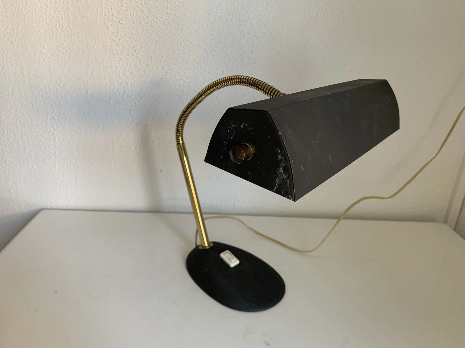 Vintage 1960s Black And Gold Aluminor Banker's Desk Lamp   45cm