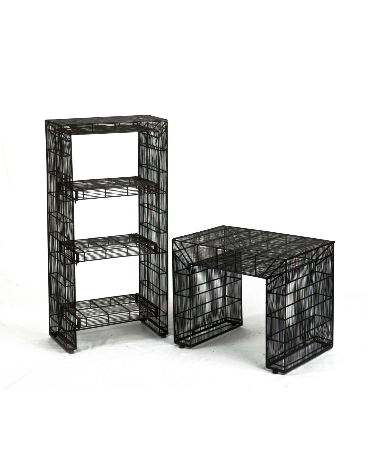Vintage Sculptural Metal Wire Shelving And Display Table Set