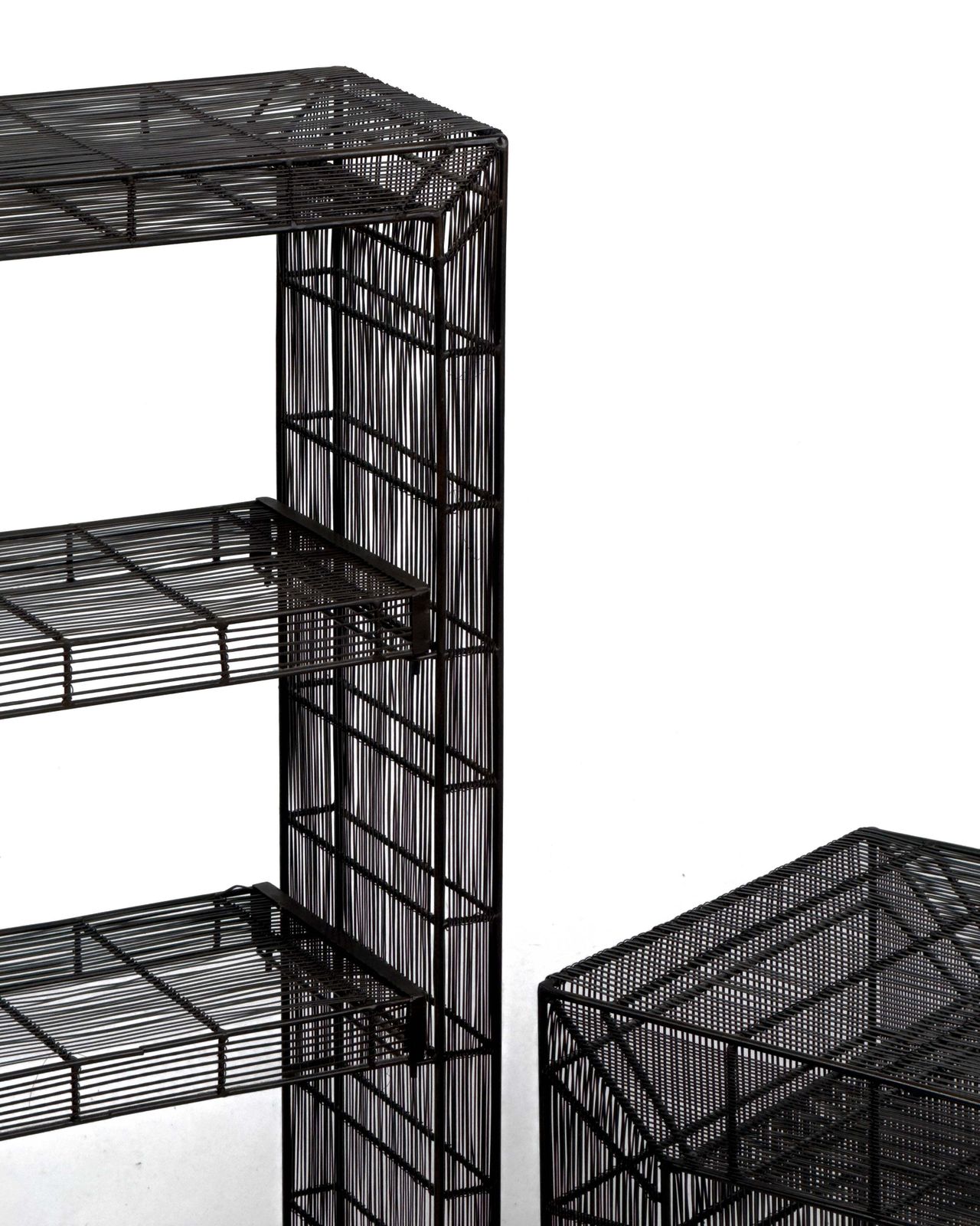 Vintage Sculptural Metal Wire Shelving And Display Table Set photo vintage