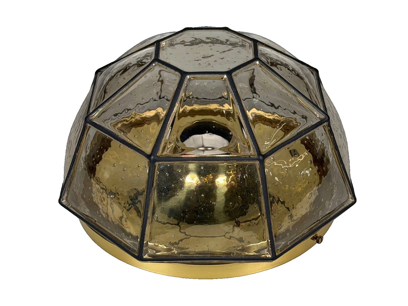 60s 70s Ceiling Lamp Glashütte Limburg Germany Plafoniere Glass & Metal