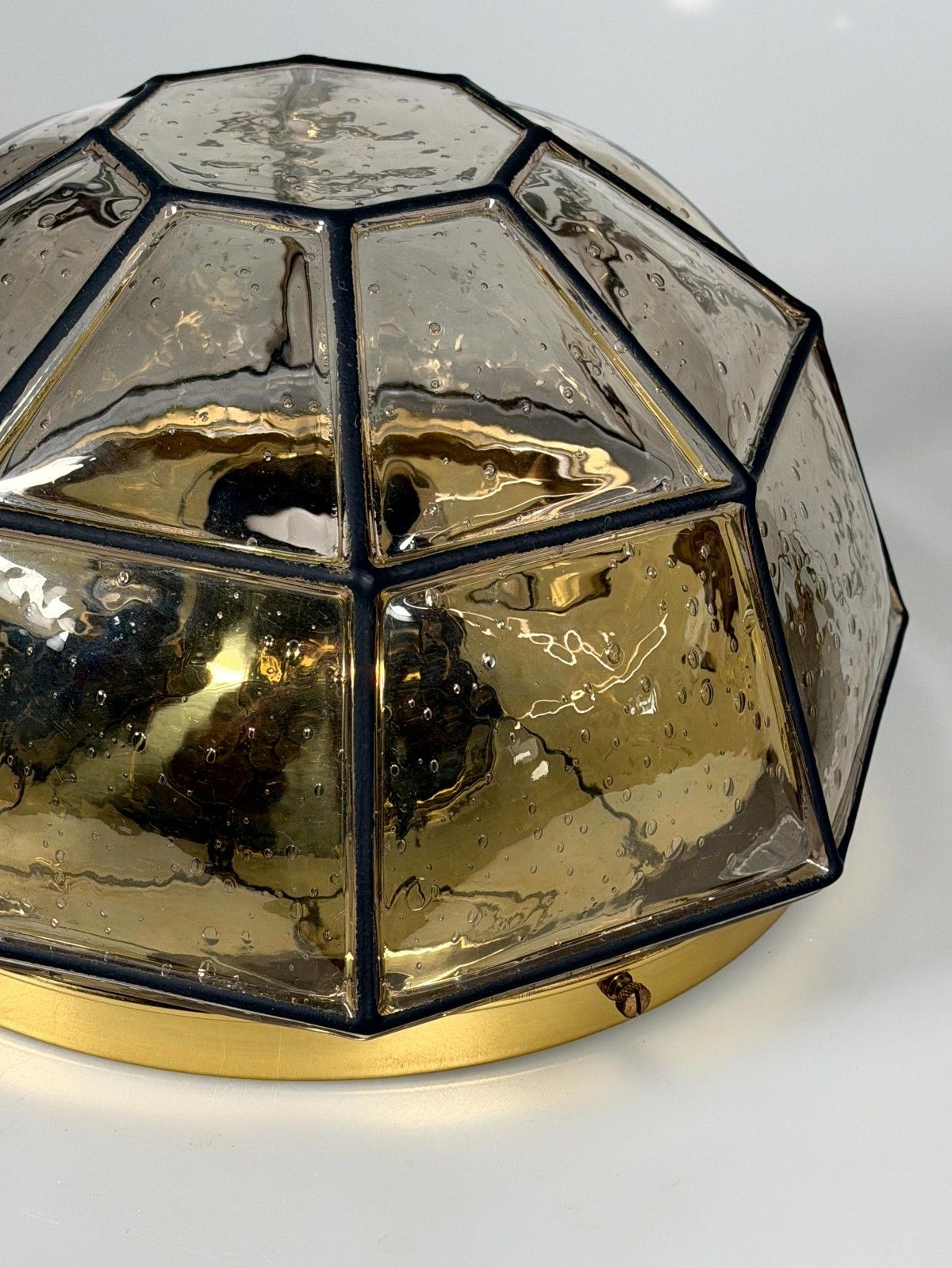 60s 70s Ceiling Lamp Glashütte Limburg Germany Plafoniere Glass & Metal photo vinterior