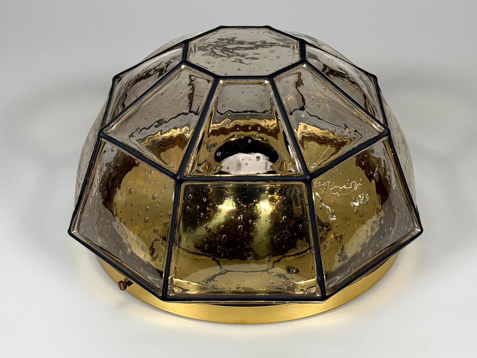 60s 70s Ceiling Lamp Glashütte Limburg Germany Plafoniere Glass & Metal photo vintage