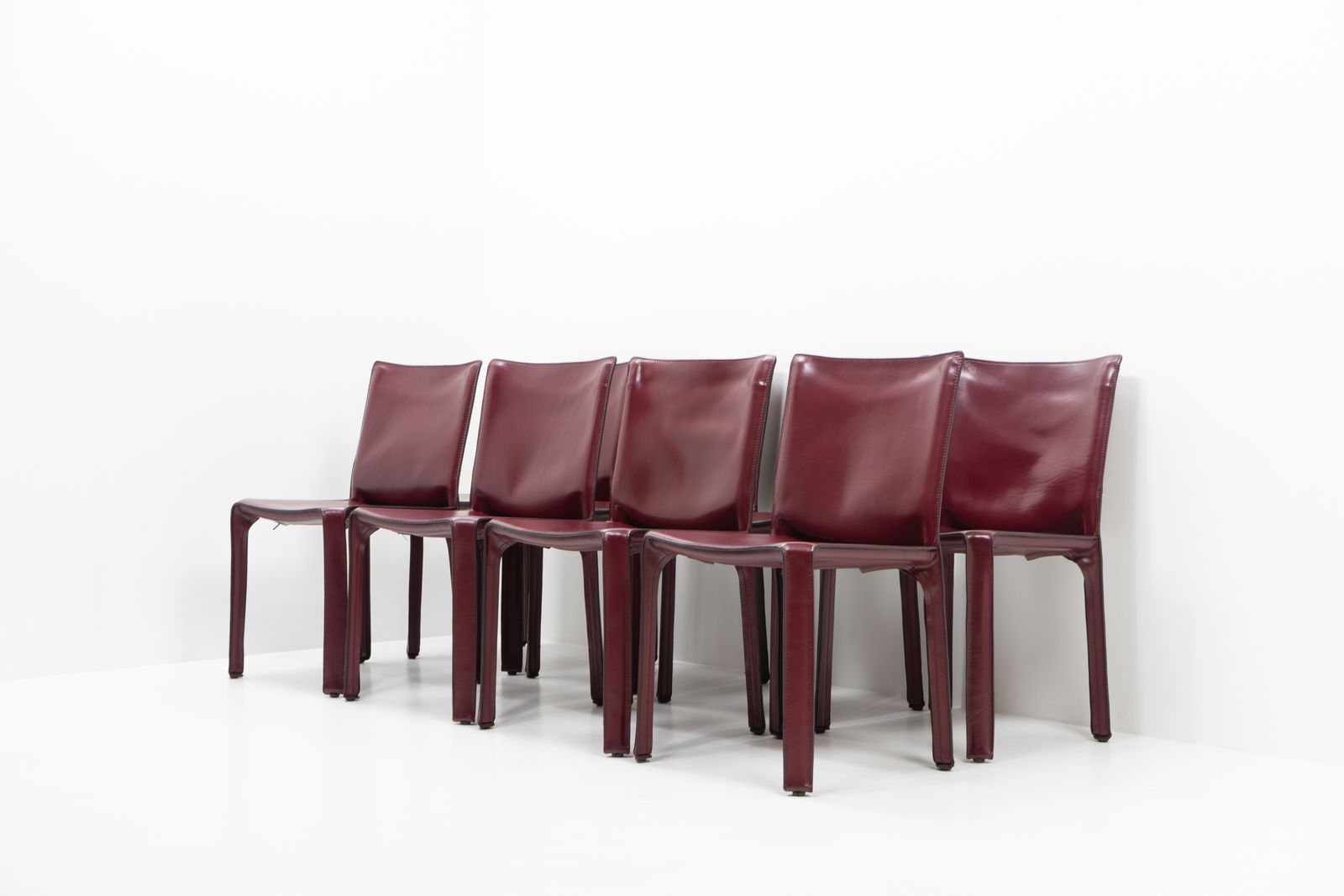 Mario Bellini Cab 412 Sidechairs For Cassina, Bordeaux Red, Set Of 8 photo furniture