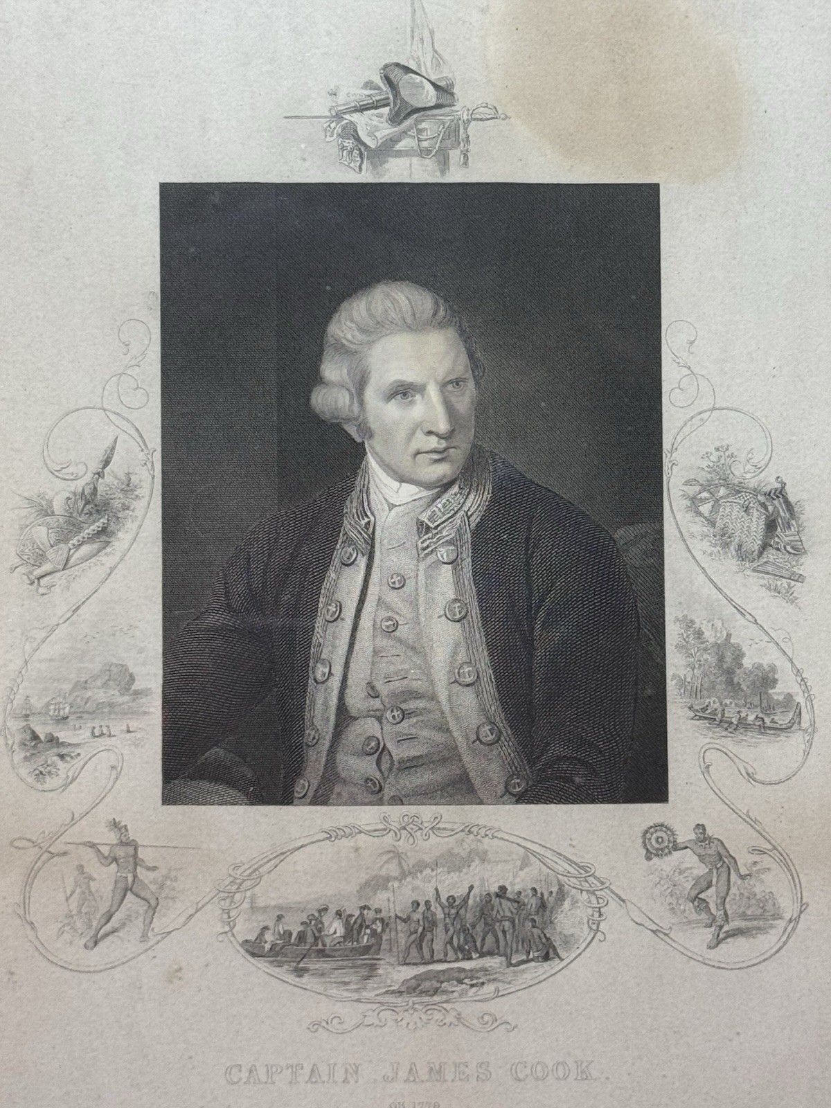 British Explorer Captain James Cook (1728 1779) Antique Engraved Print photo vinterior