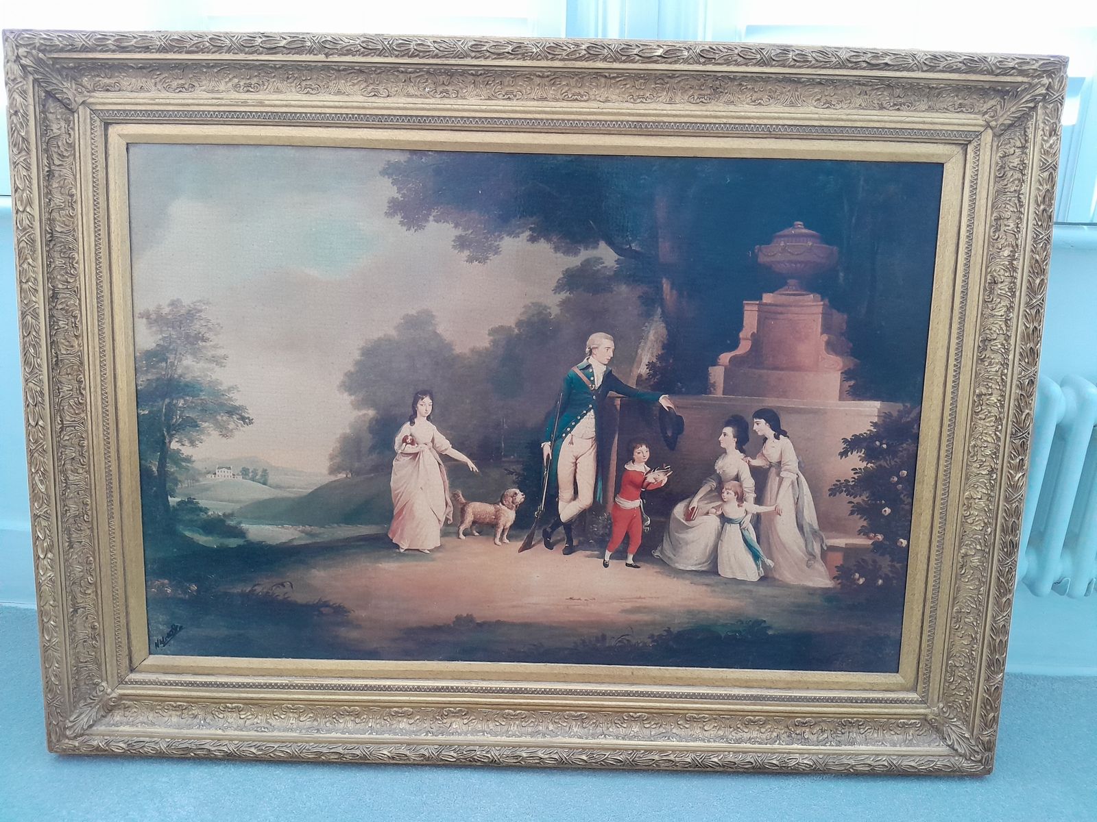 Large Vintage Classical Family Portrait Print In Ornate Italian Arquati Gilt Frame