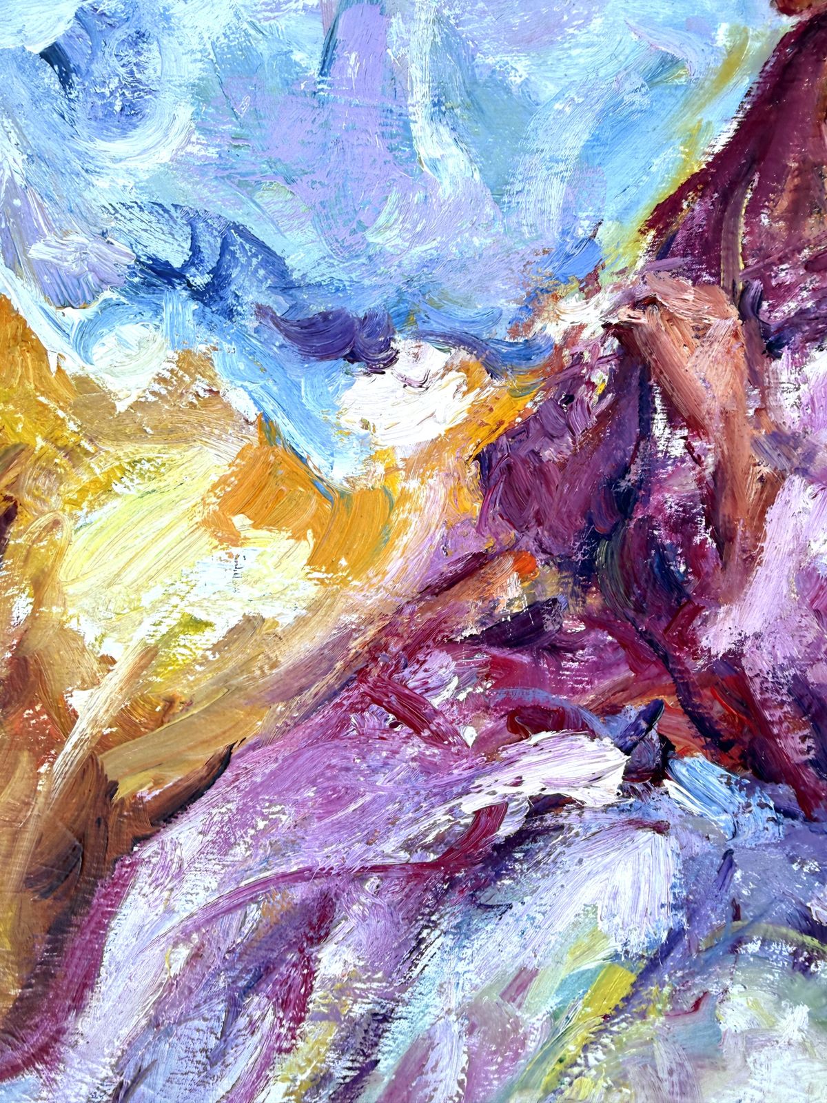 Jose Antonio Pineda Bueno, figure féminine méditerranéenne, paysage expressionniste, huile sur toile grand format, années 2000 photo Art