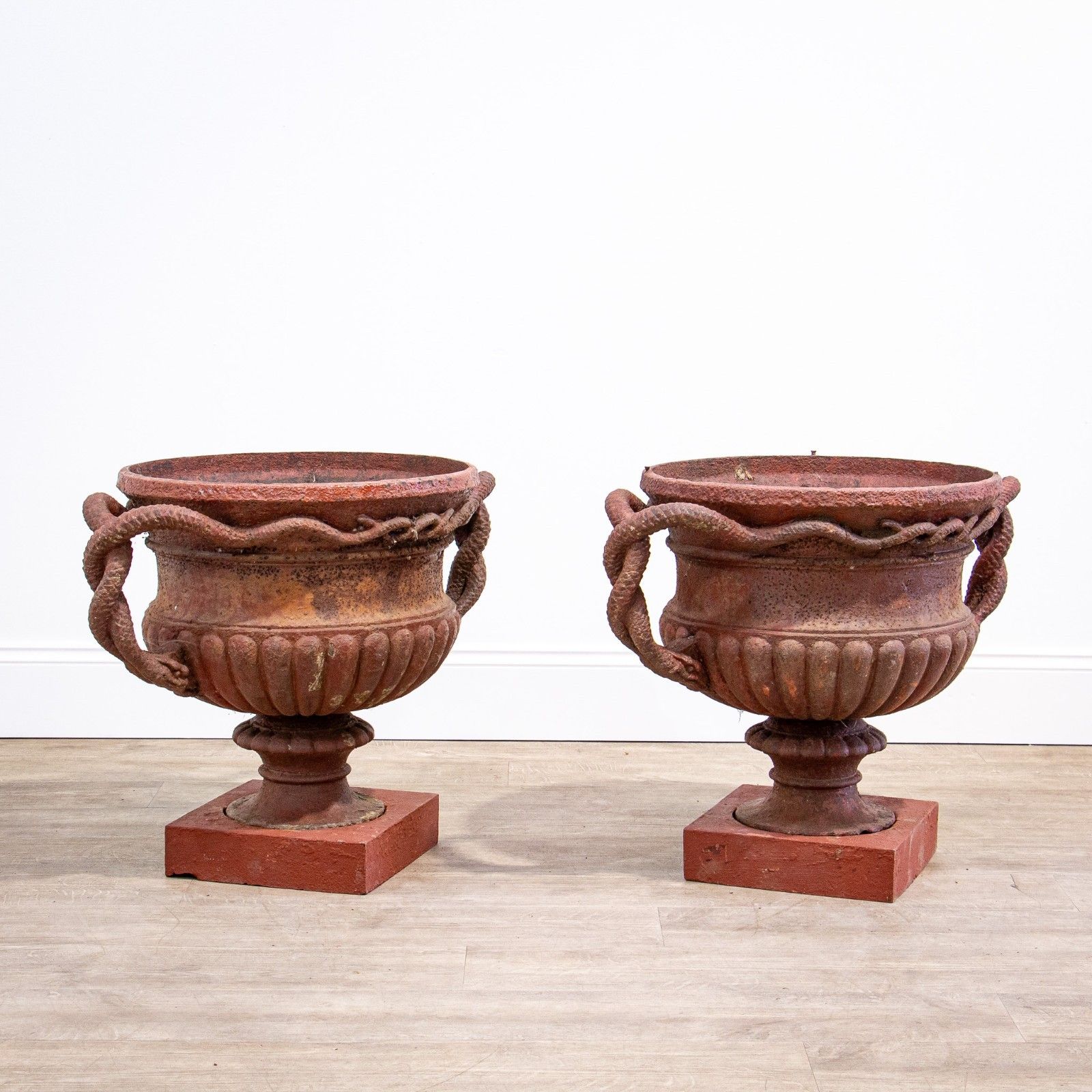 Pair Of Cast Iron French 19th Century Snake Handled Urns photo vinterior