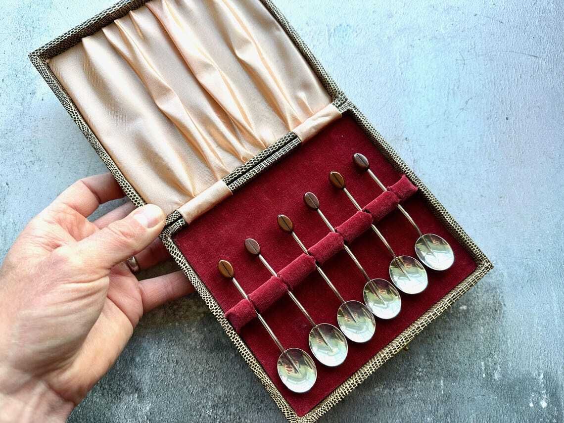 Silver Coffee Bean Topped Spoons Docker And Burn Birmingham 1925 Art Deco photo for sale