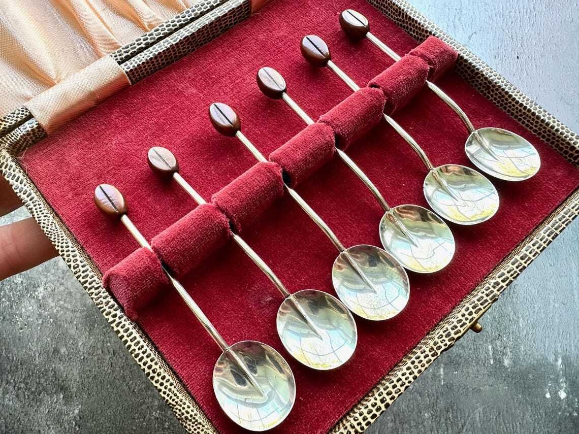 Silver Coffee Bean Topped Spoons Docker And Burn Birmingham 1925 Art Deco photo Home Decor