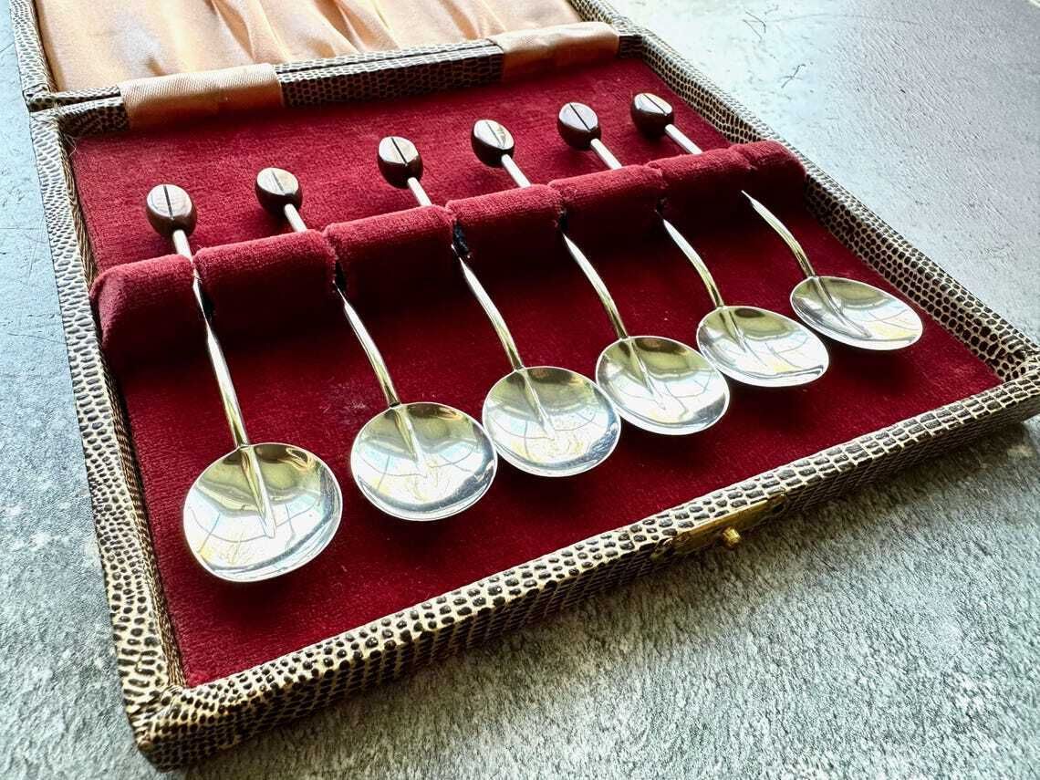 Silver Coffee Bean Topped Spoons Docker And Burn Birmingham 1925 Art Deco photo 135.0