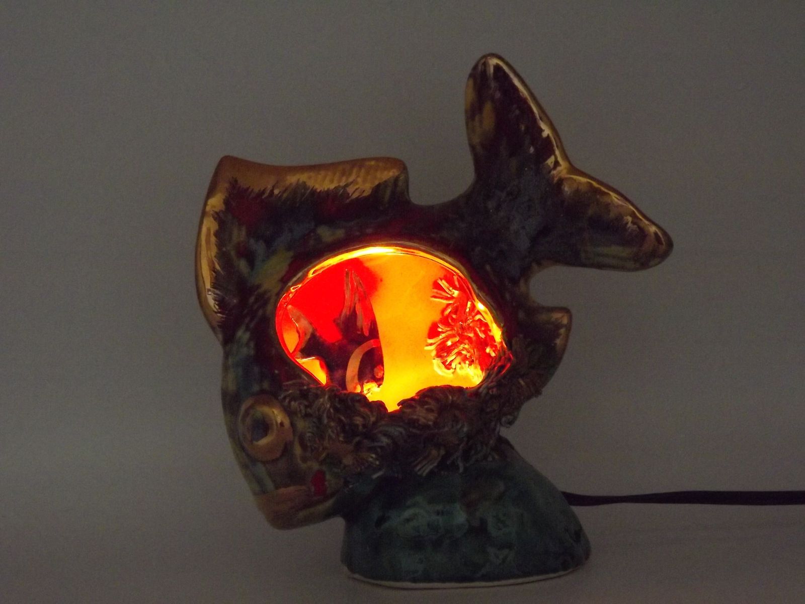 Lampe de table en céramique de Vallauris, poisson polychrome, estampillée, années 1950 photo 110.0