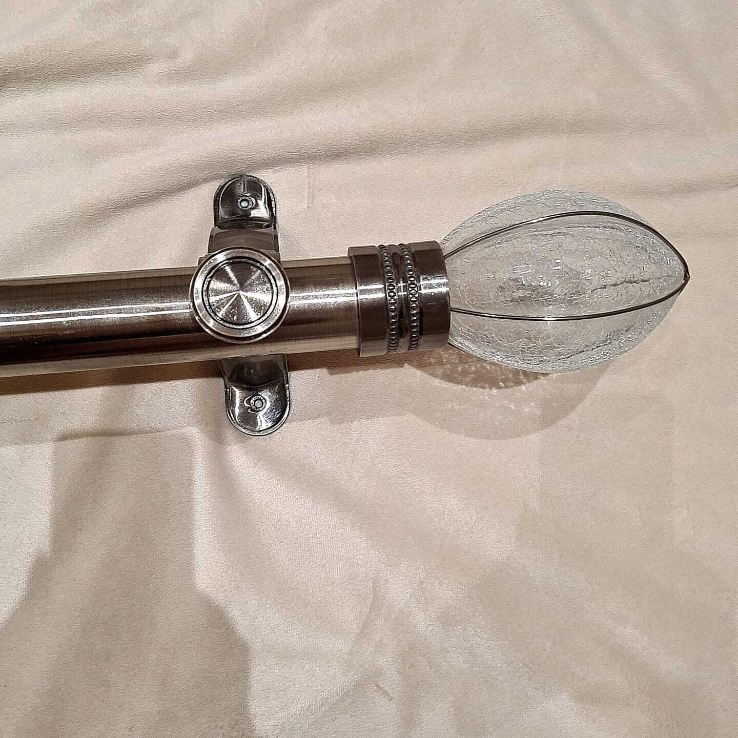 Stunning 50mm Heritage Quality Curtain Poles – Hand Blown Crackle Glass Finials With Original Matching Rings & Brackets photo for sale