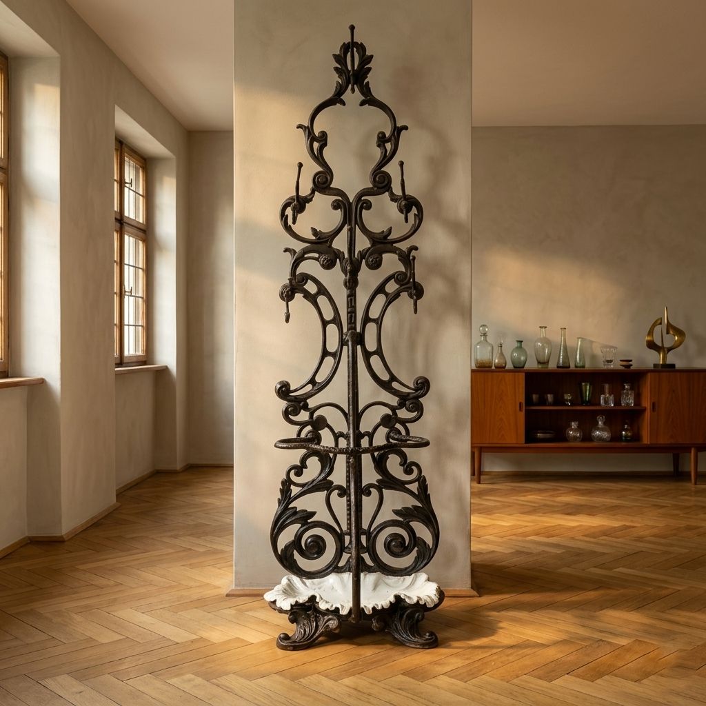 Antique Cast Iron Hall Stand, Victorian Coat Rack With Marble Base, Ornate Hall Tree, 19th Century photo Furniture