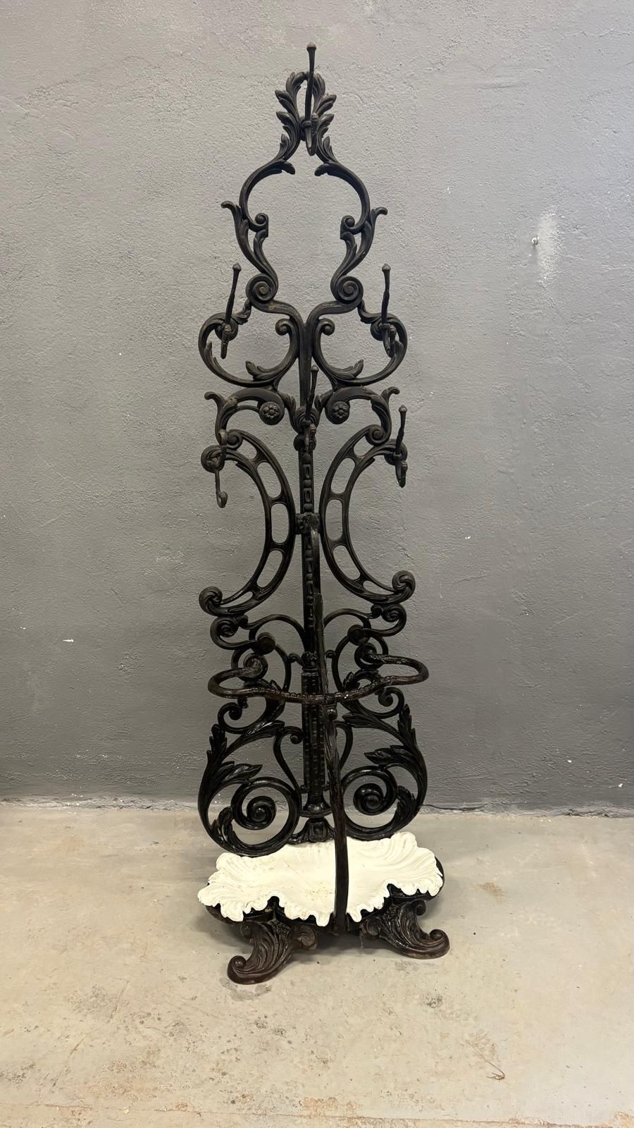 Antique Cast Iron Hall Stand, Victorian Coat Rack With Marble Base, Ornate Hall Tree, 19th Century photo buy
