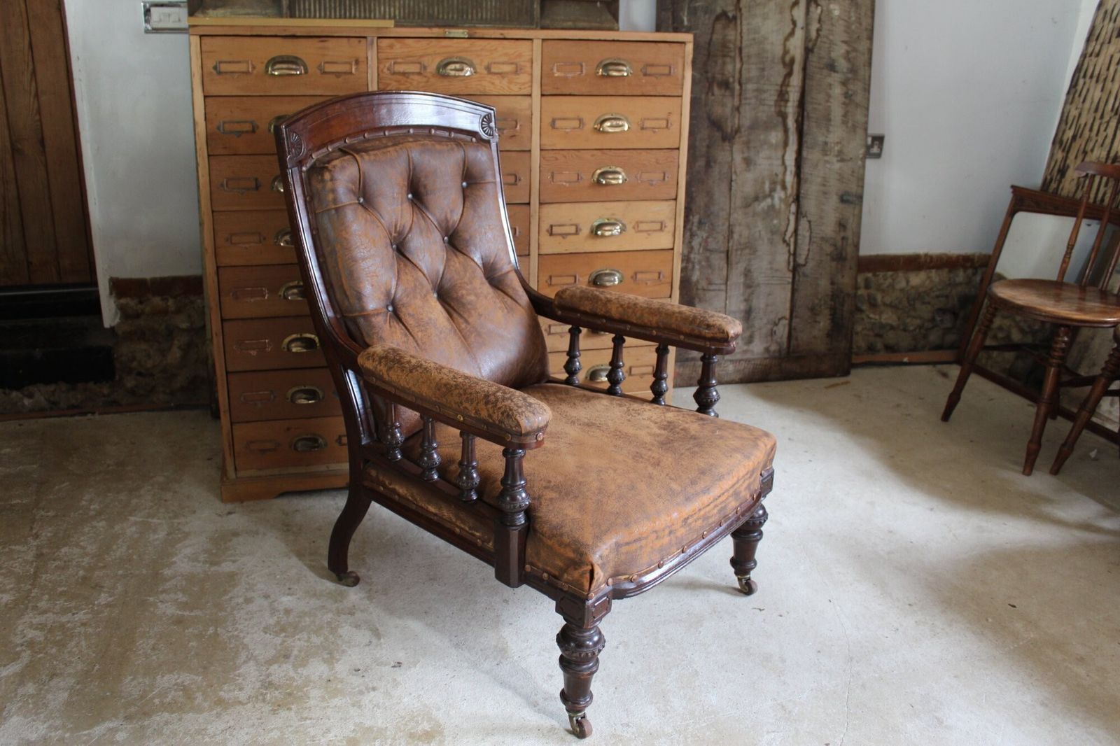 photo furniture Chair Wonderful Victorian Leather Armchair Walnut C1880