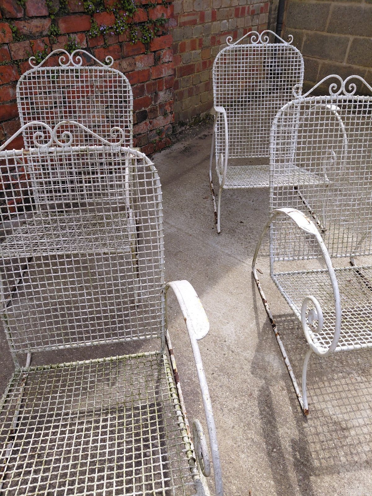 695.0 Rare Set Of Two Antique Wirework Garden Chairs With Cushions, Circa 1920s photo