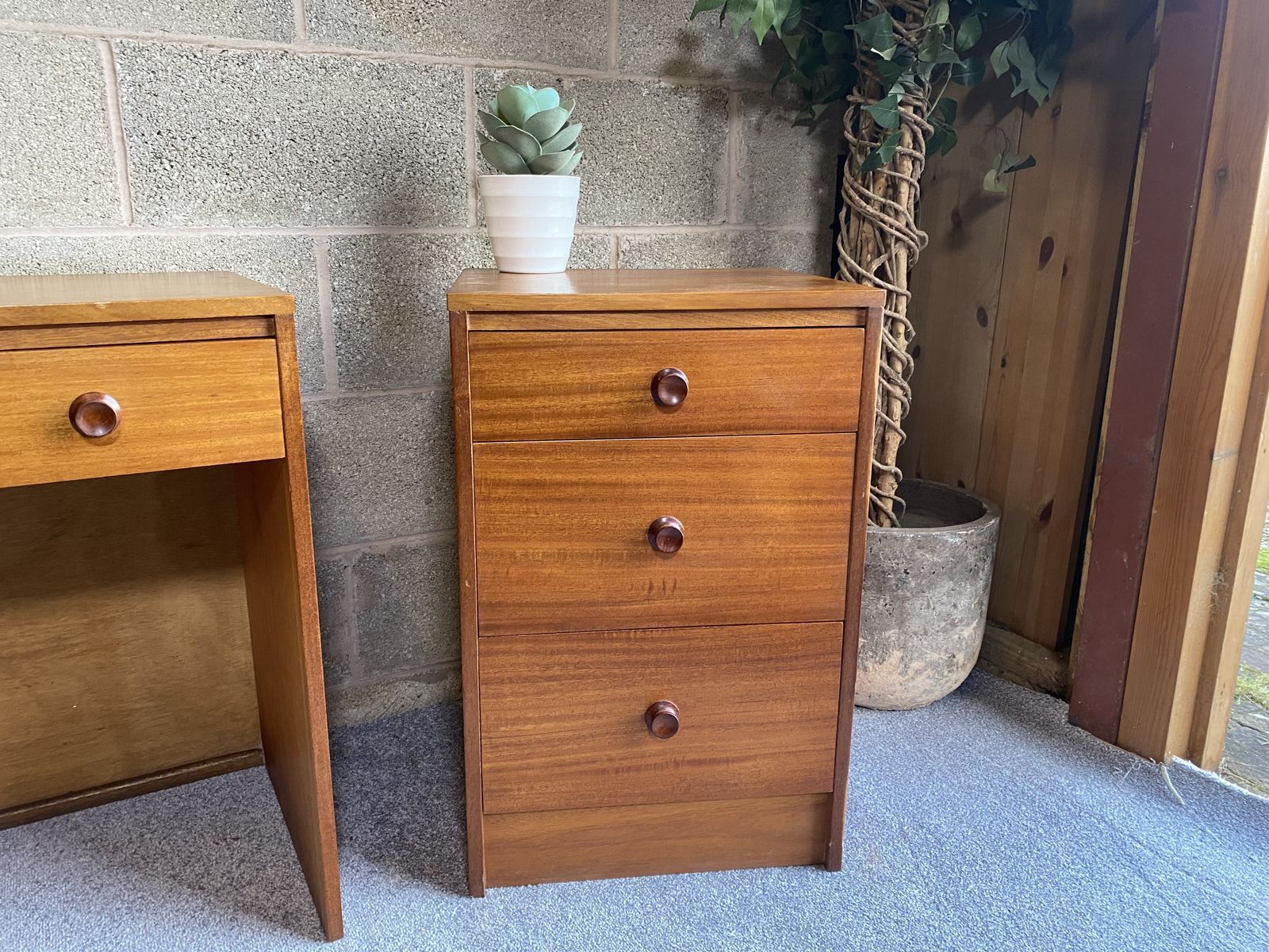 Mid Century Teak Bedroom Set With Chest Of Drawers Etc 1960s photo vinterior
