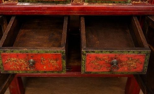 Large Chinese Red Lacquer Wedding Cabinet With Gilt Figural Panels photo 1995.0