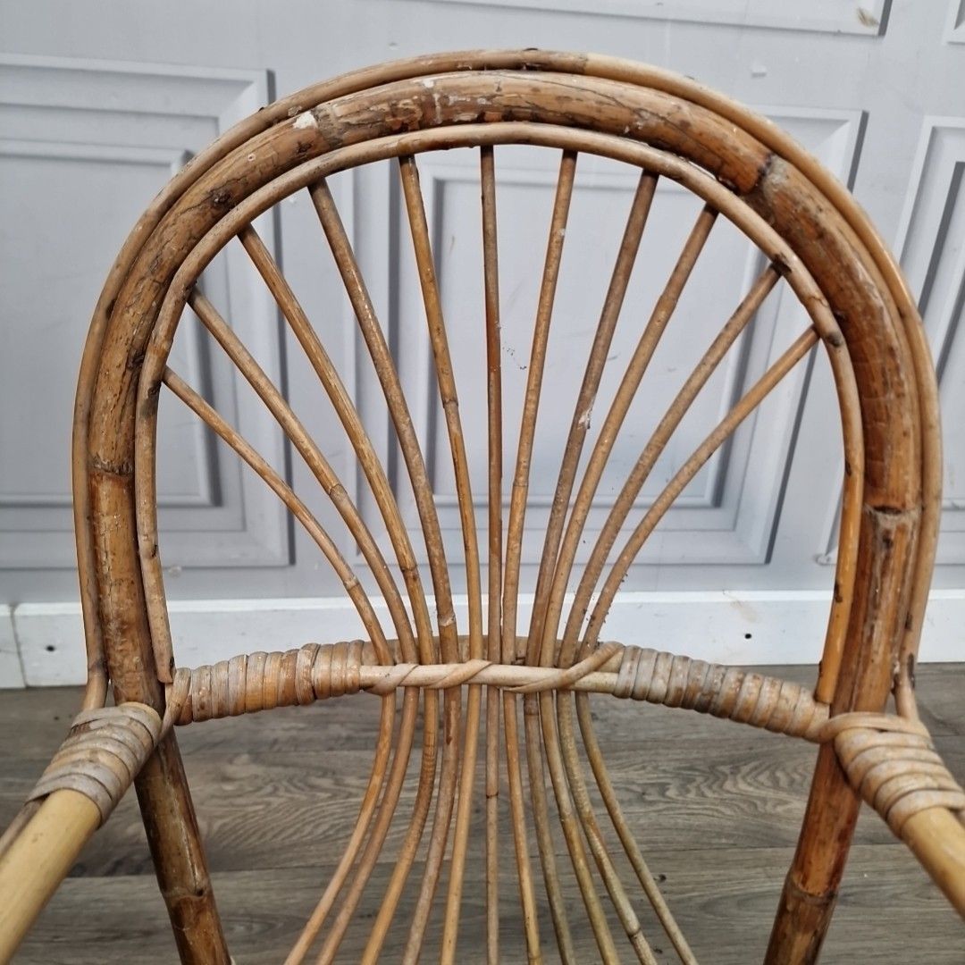 Retro Vintage Childs Chair Small Rattan Mid Century Seat Boho Tiki Bamboo Doll photo buy