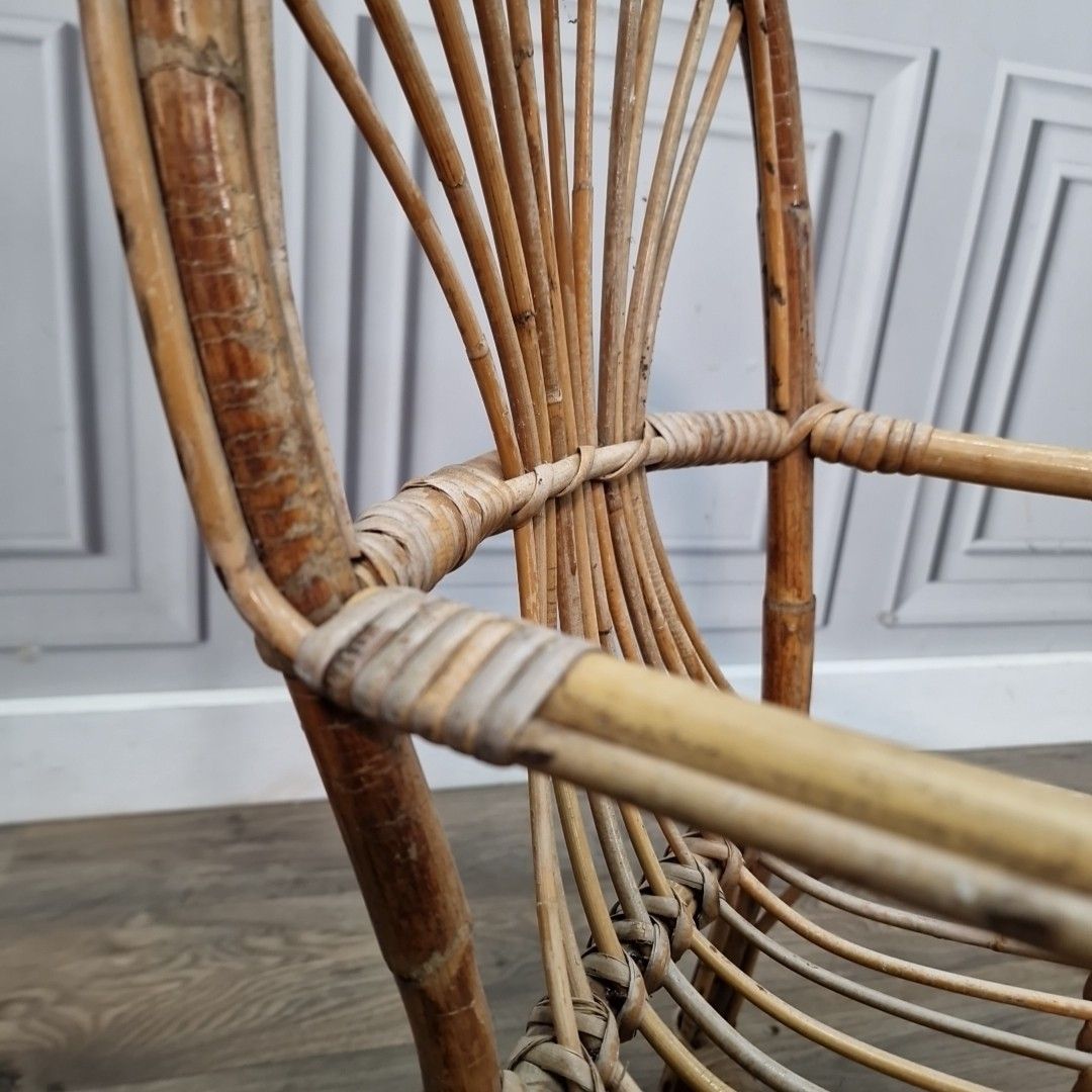 photo furniture Retro Vintage Childs Chair Small Rattan Mid Century Seat Boho Tiki Bamboo Doll