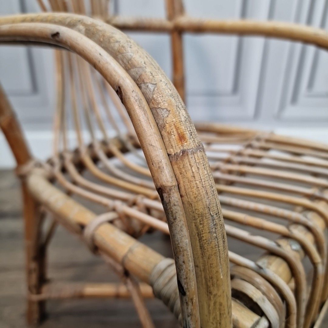 photo for sale Retro Vintage Childs Chair Small Rattan Mid Century Seat Boho Tiki Bamboo Doll