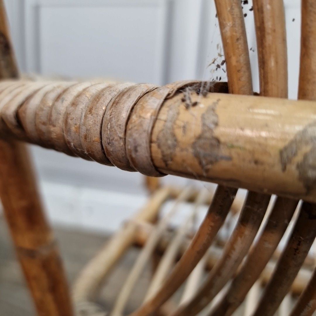 photo vintage Retro Vintage Childs Chair Small Rattan Mid Century Seat Boho Tiki Bamboo Doll