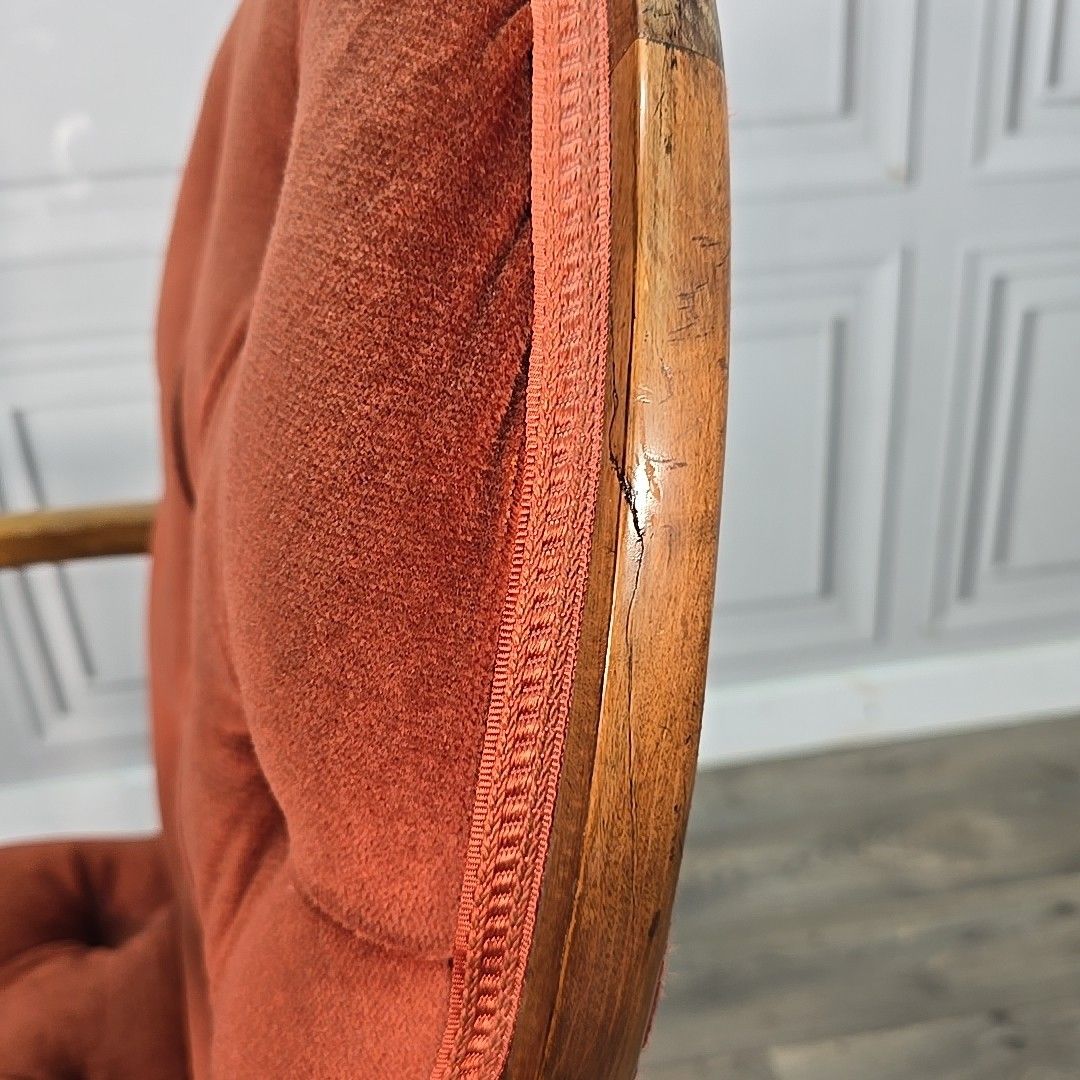 photo vinterior Vintage Armchair – Solid Wood – Velvet Buttoned Back Chair Seat Antique Style