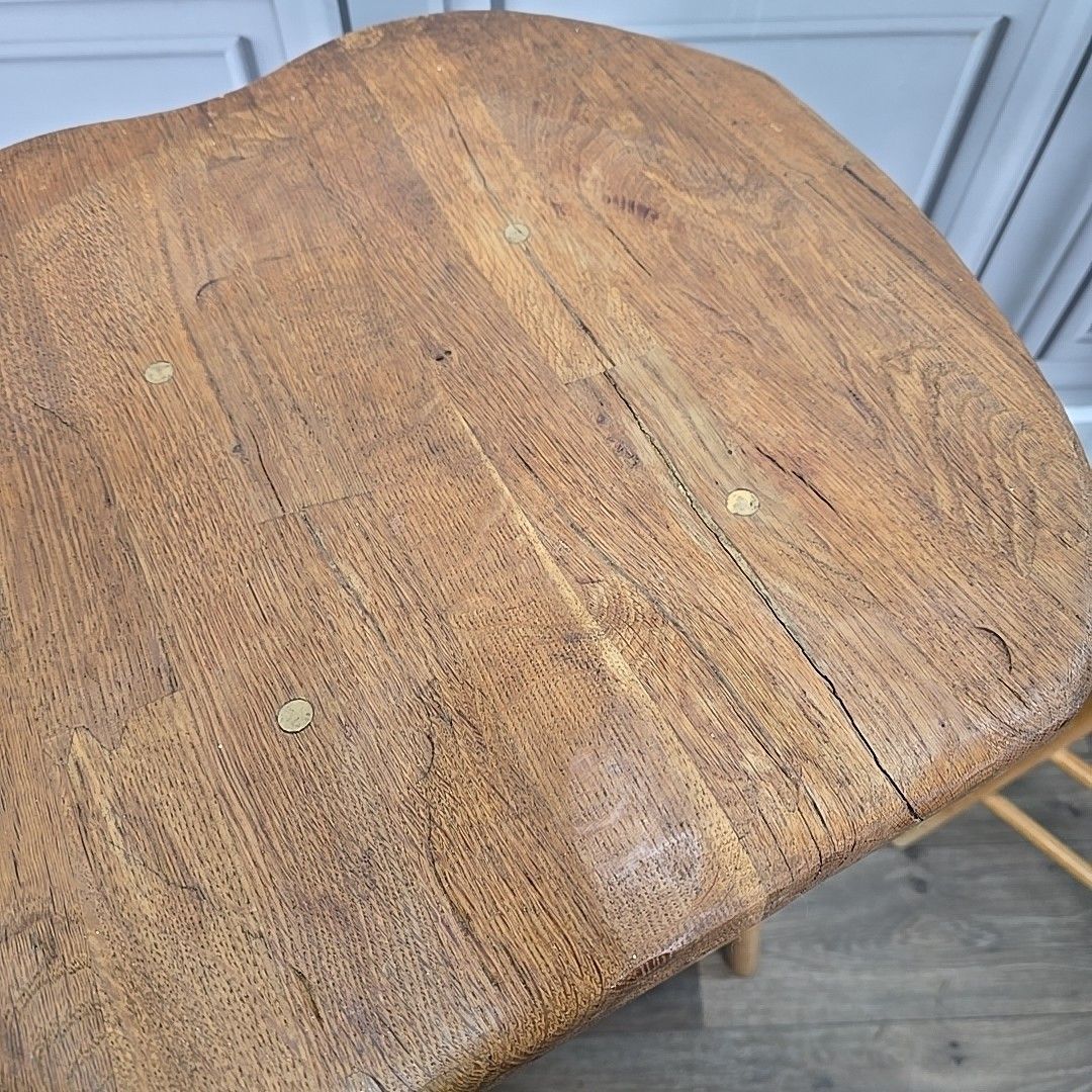 Vintage Rustic Saddle Stools – Pair Of Wooden Bar / Kitchen Seats Solid Elm photo vintage