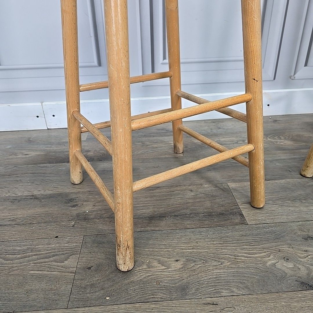 Furniture Vintage Rustic Saddle Stools – Pair Of Wooden Bar / Kitchen Seats Solid Elm photo