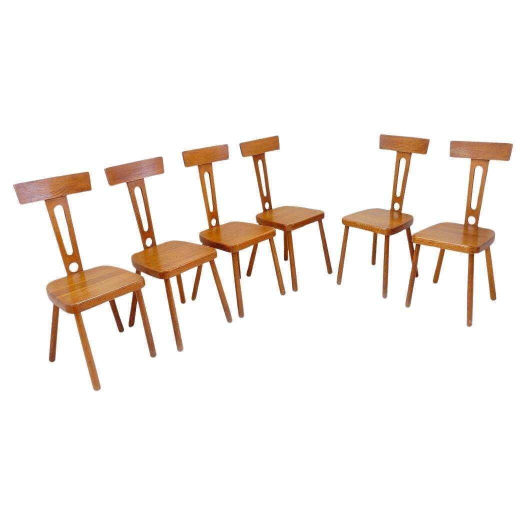 Set Of 6 Vintage Mid Century Modern Wooden T Back Dining Chairs